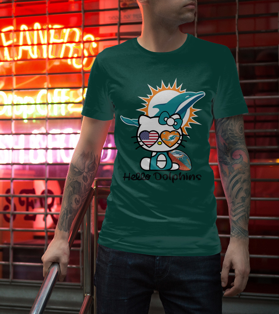 Hello Dolphins Miami Dolphins American Flag T-Shirt
