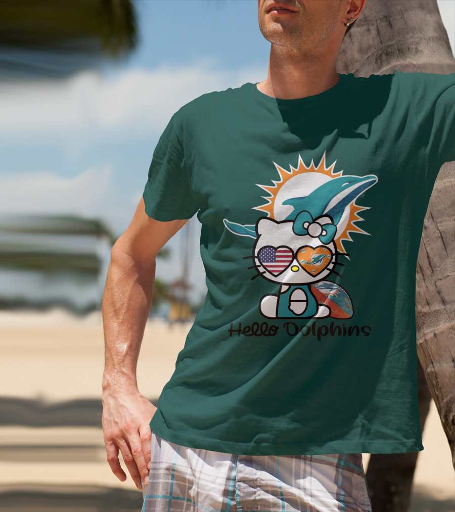 Hello Dolphins Miami Dolphins American Flag T-Shirt