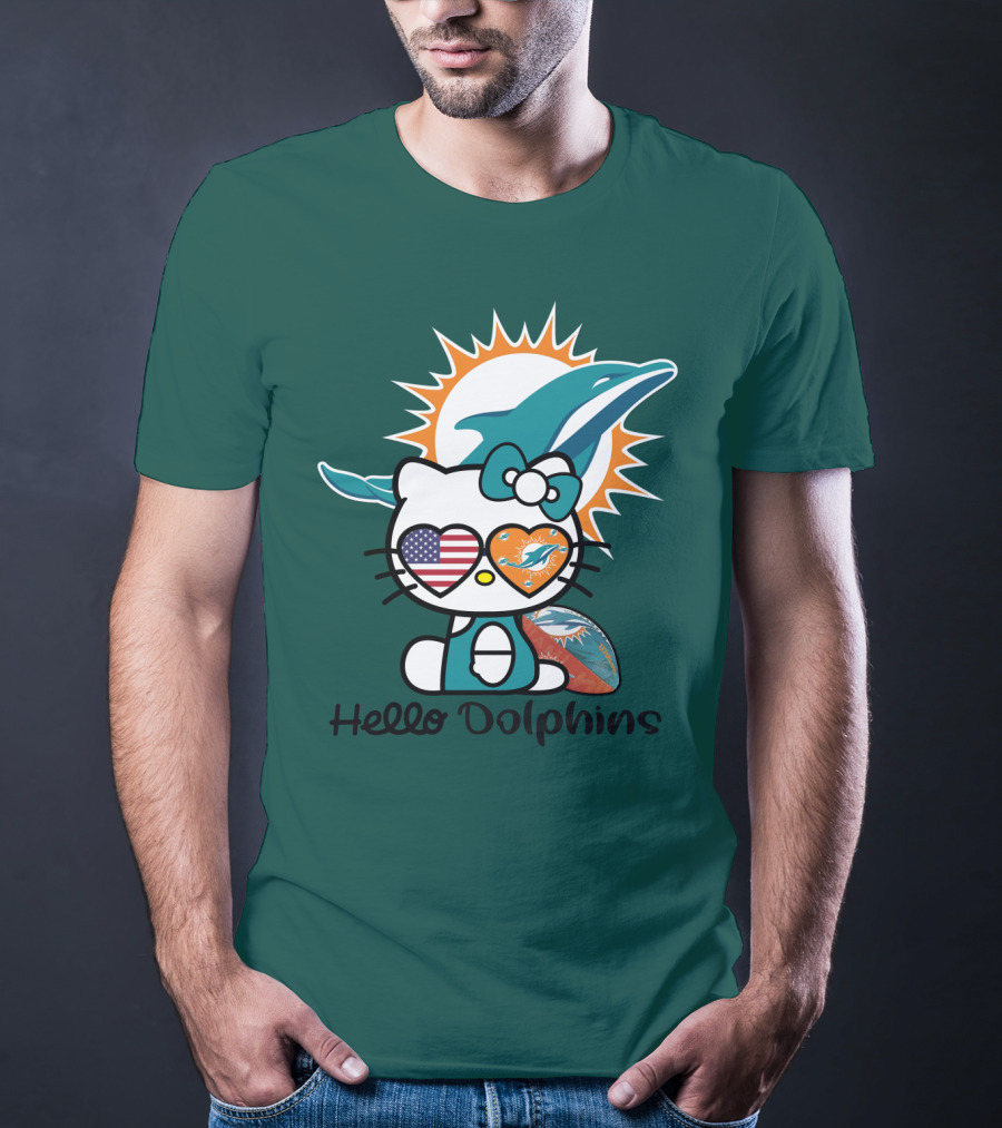 Hello Dolphins Miami Dolphins American Flag T-Shirt