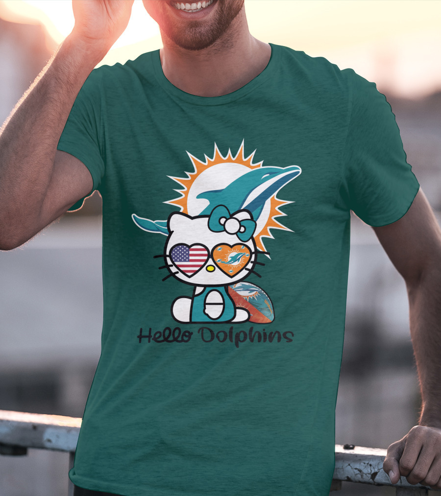 Hello Dolphins Miami Dolphins American Flag T-Shirt