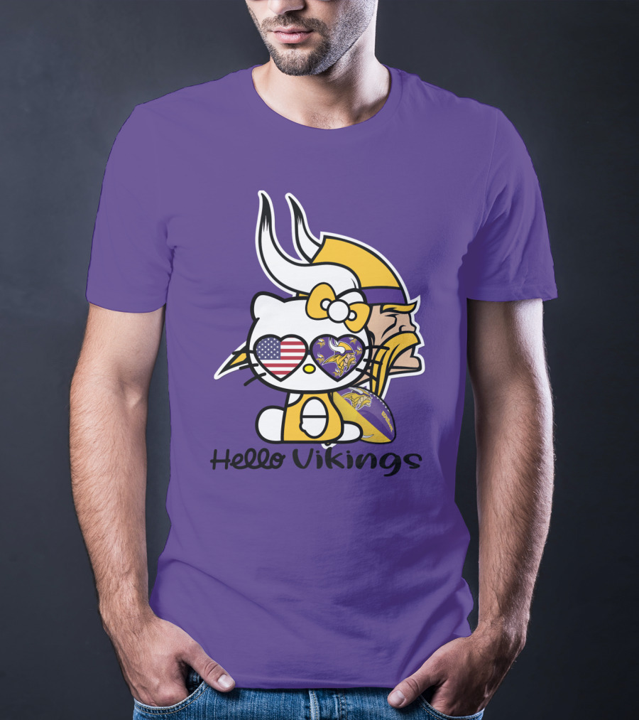 Hello Vikings Minnesota Vikings Fan Art Purple Football Kitty T-Shirt