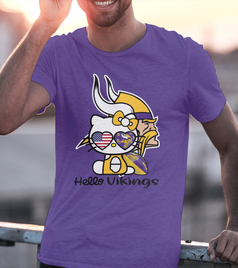 Hello Vikings Minnesota Vikings Fan Art Purple Football Kitty T-Shirt