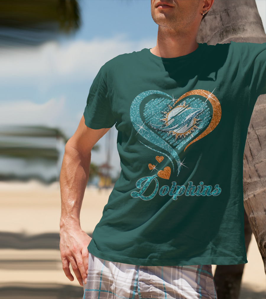 Miami Dolphins Sparkling Heart T-Shirt