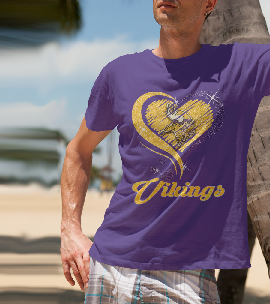 Vikings Heart Purple Gold Sparkle T-Shirt
