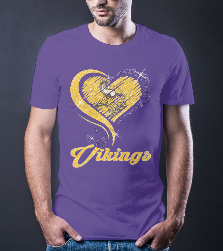 Vikings Heart Purple Gold Sparkle T-Shirt