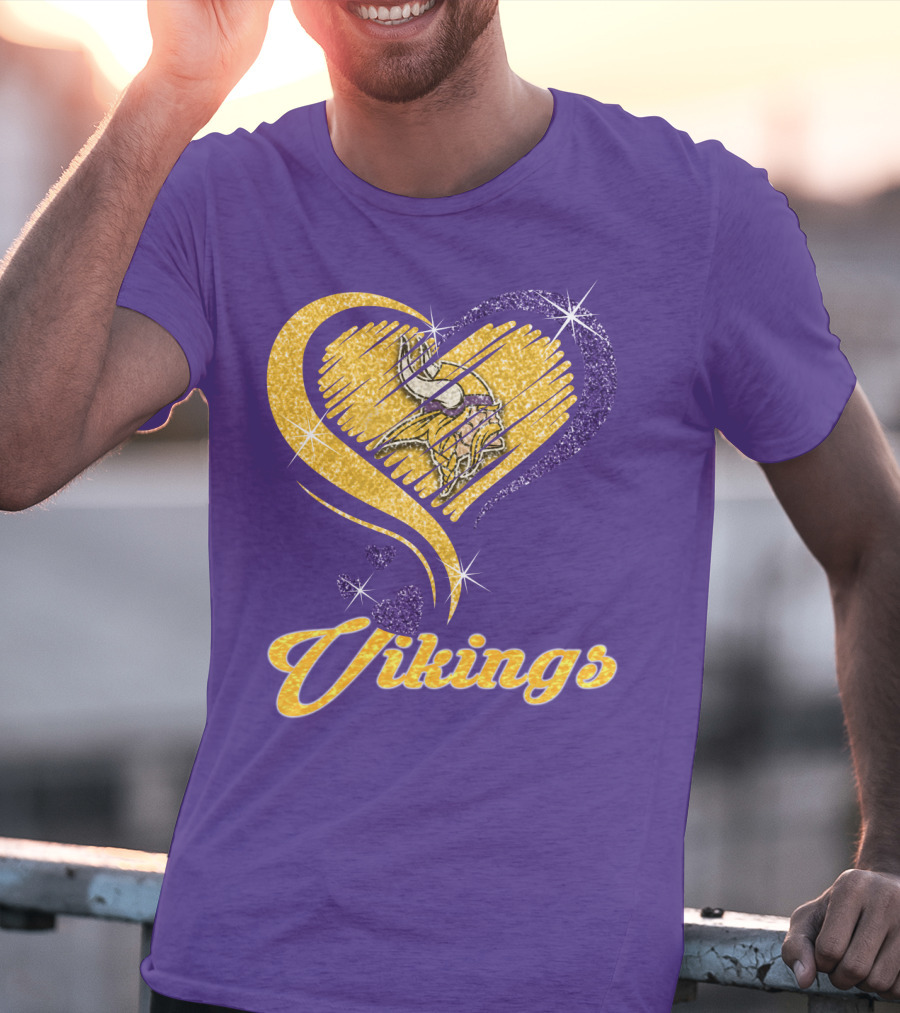 Vikings Heart Purple Gold Sparkle T-Shirt