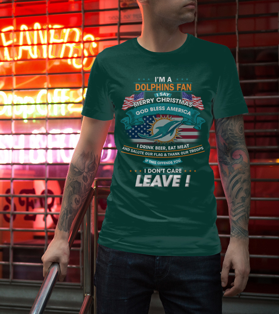 Miami Dolphins Fan Merry Christmas God Bless America T-Shirt