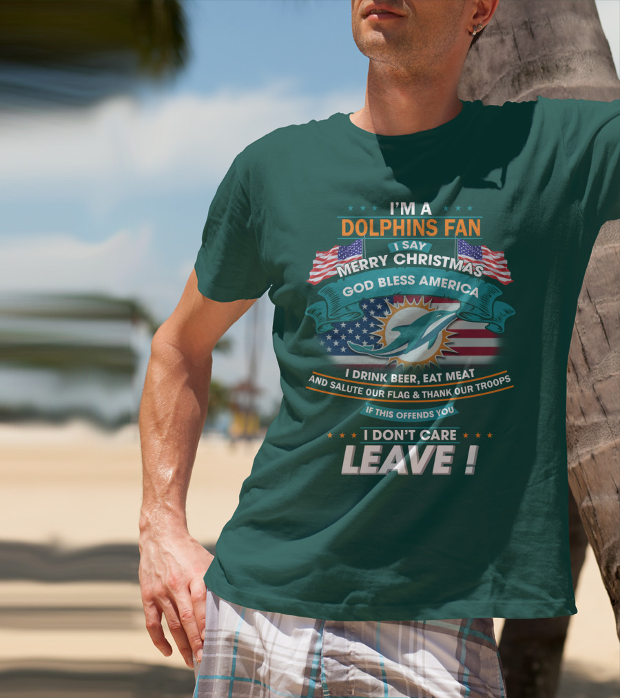 Miami Dolphins Fan Merry Christmas God Bless America T-Shirt