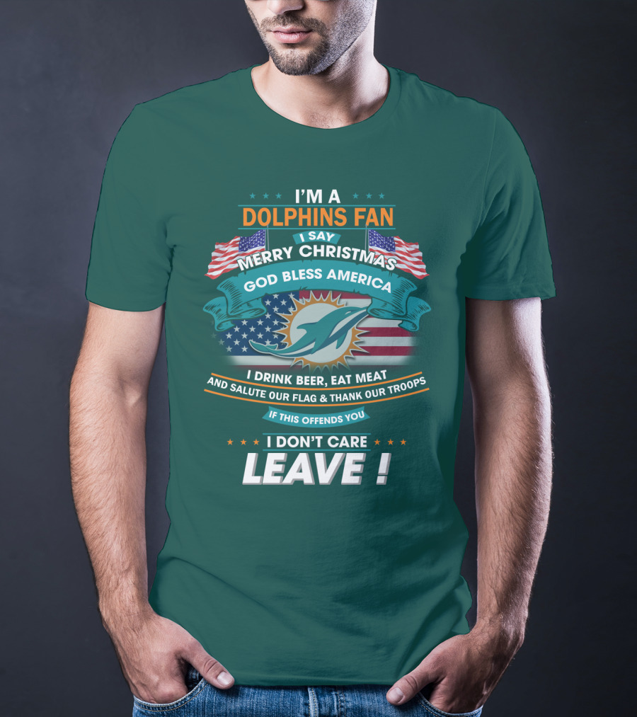 Miami Dolphins Fan Merry Christmas God Bless America T-Shirt