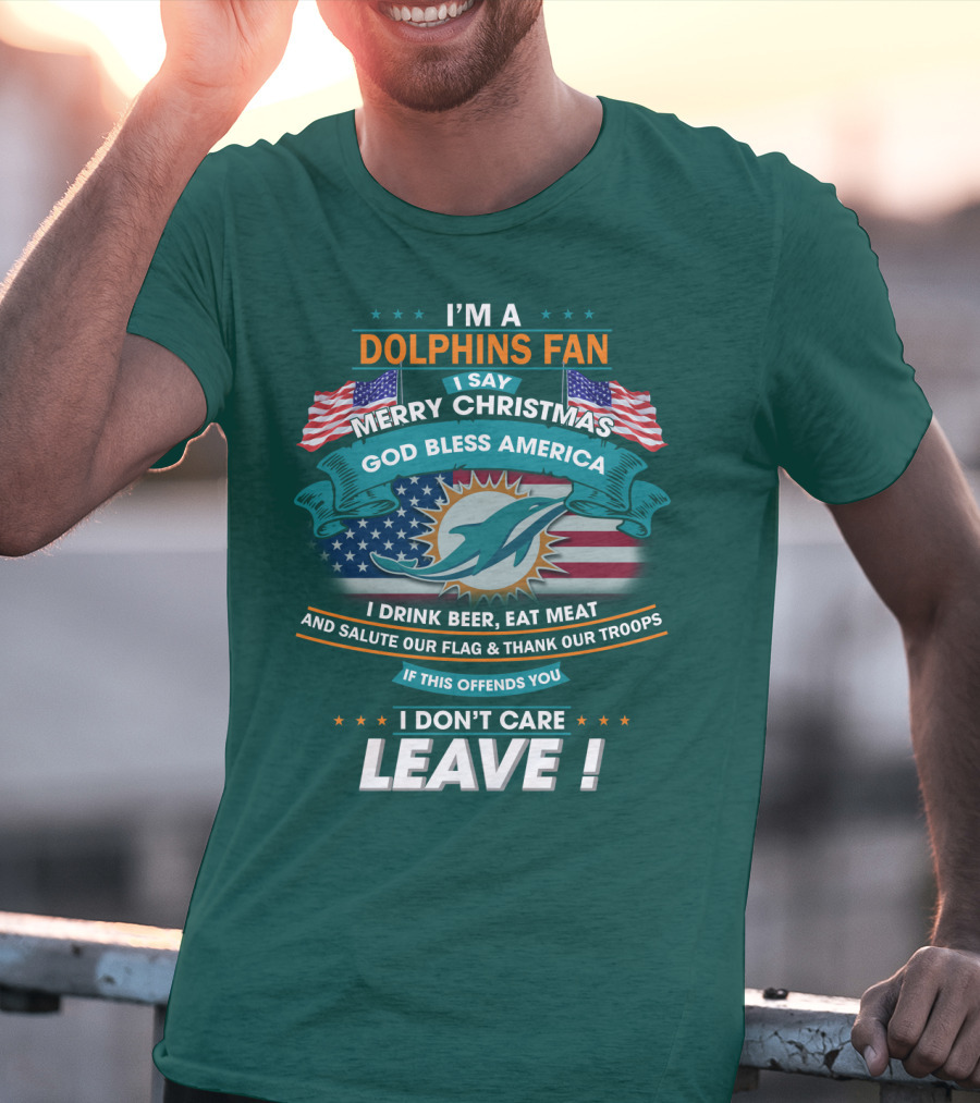 Miami Dolphins Fan Merry Christmas God Bless America T-Shirt