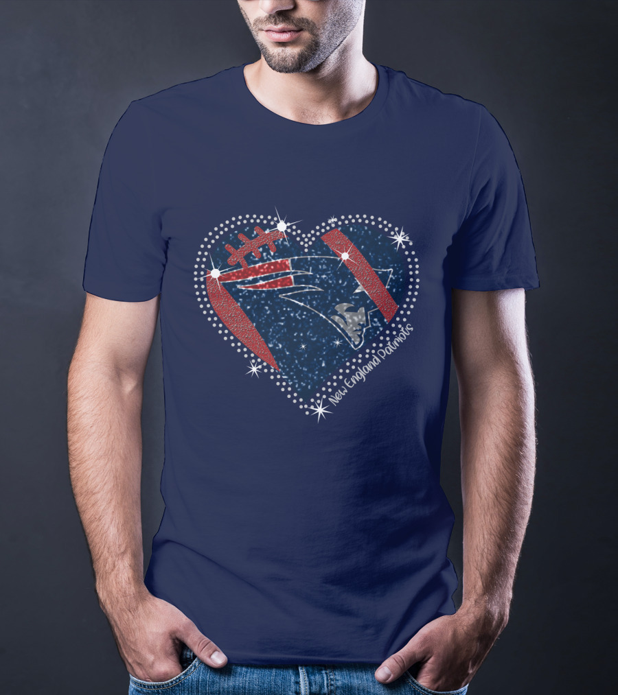 New England Patriots Heart Football Sparkle T-Shirt