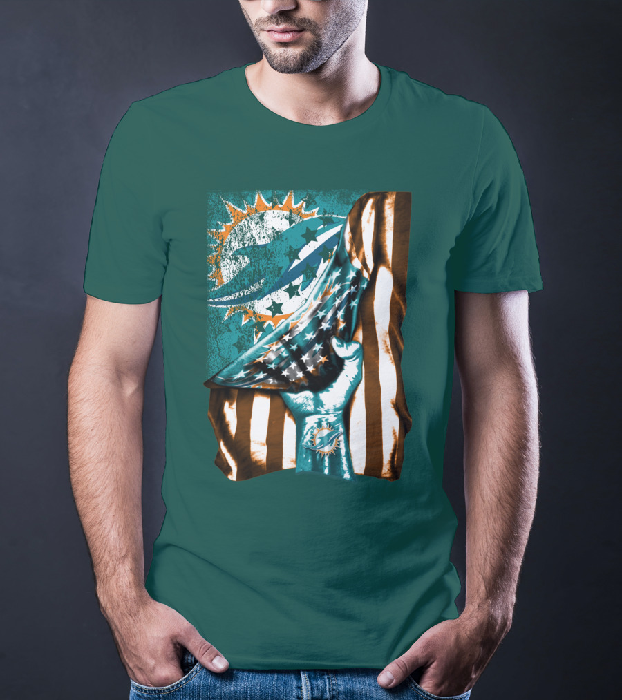 Miami Dolphins American Flag Hand Holding T-Shirt