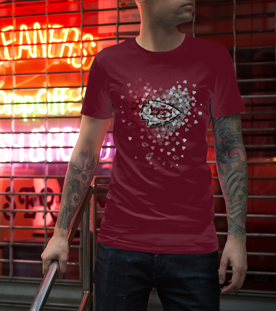 Kansas City Chiefs Heart Logo With Red And White Hearts T-Shirt