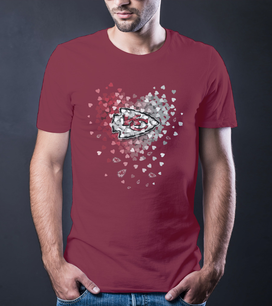 Kansas City Chiefs Heart Logo With Red And White Hearts T-Shirt