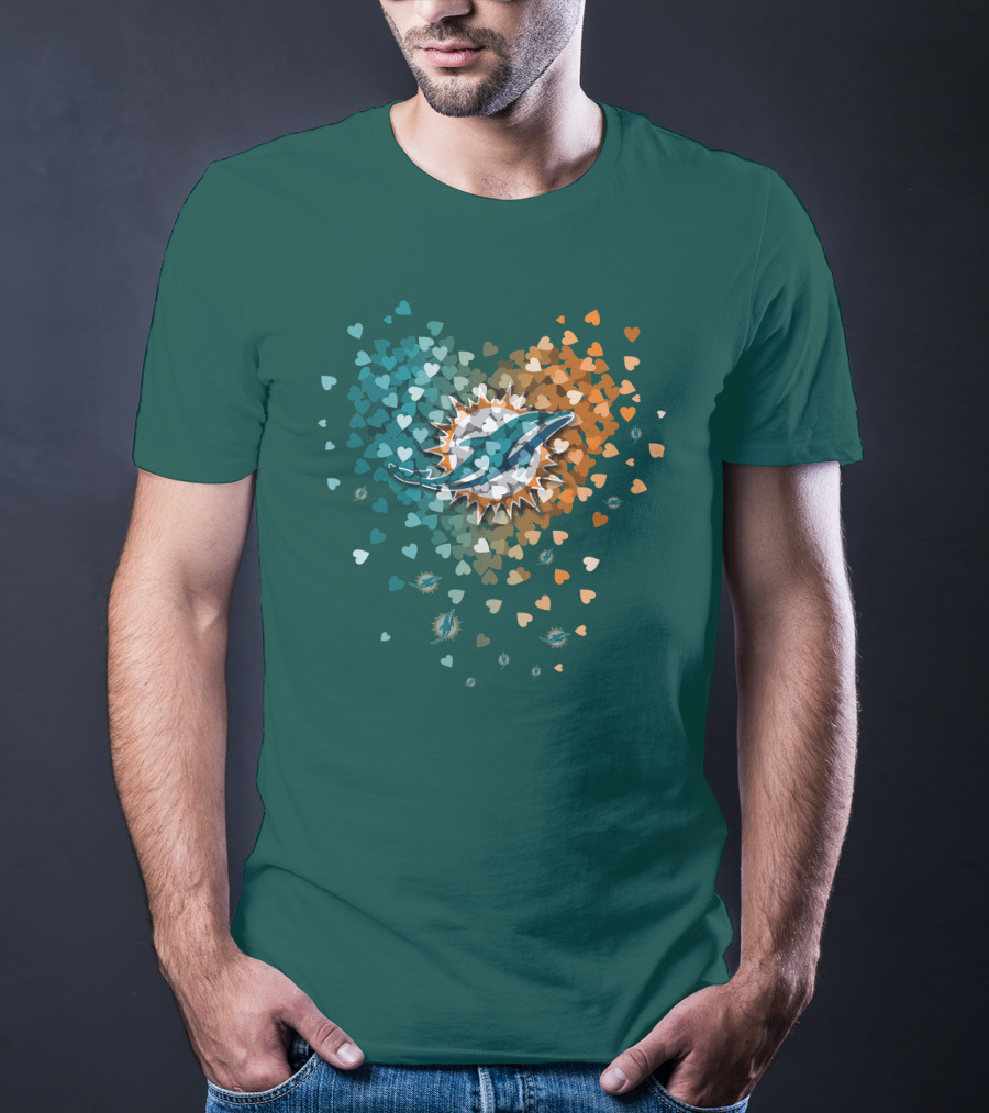 Miami Dolphins Heart Logo With Multicolor Hearts T-Shirt
