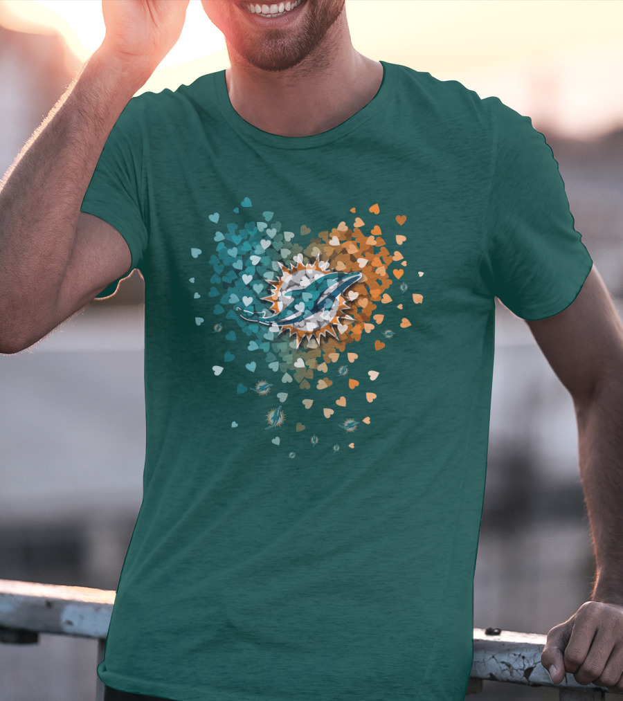 Miami Dolphins Heart Logo With Multicolor Hearts T-Shirt