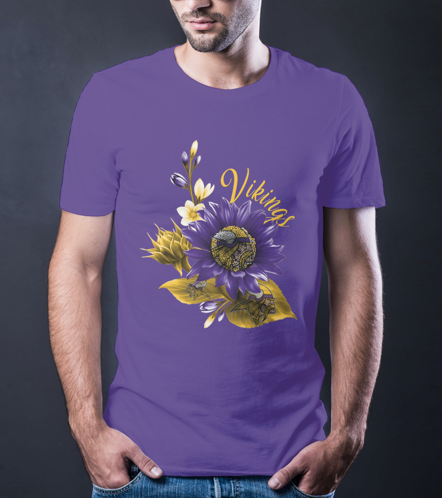 Vikings Minnesota Purple Floral Football Team Badge T-Shirt