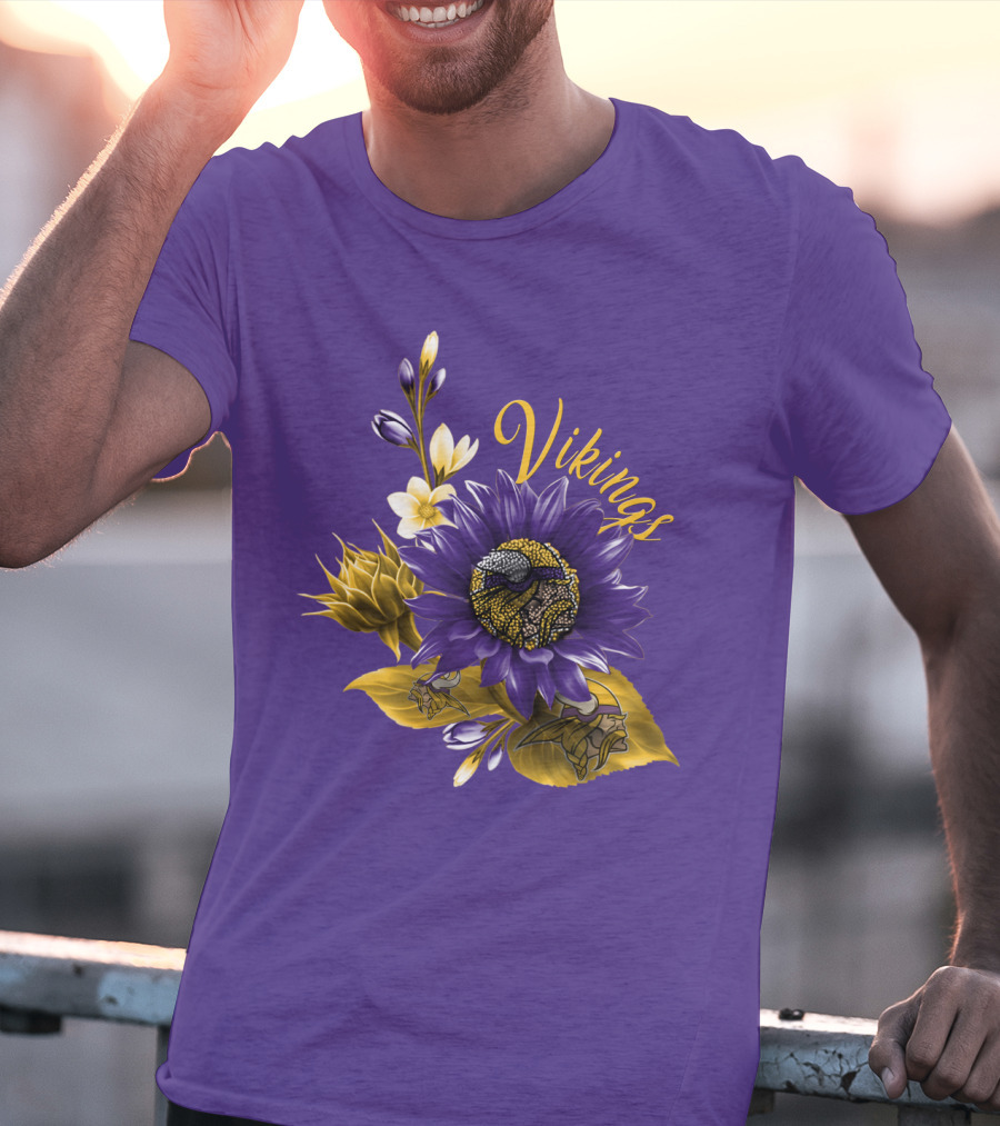 Vikings Minnesota Purple Floral Football Team Badge T-Shirt