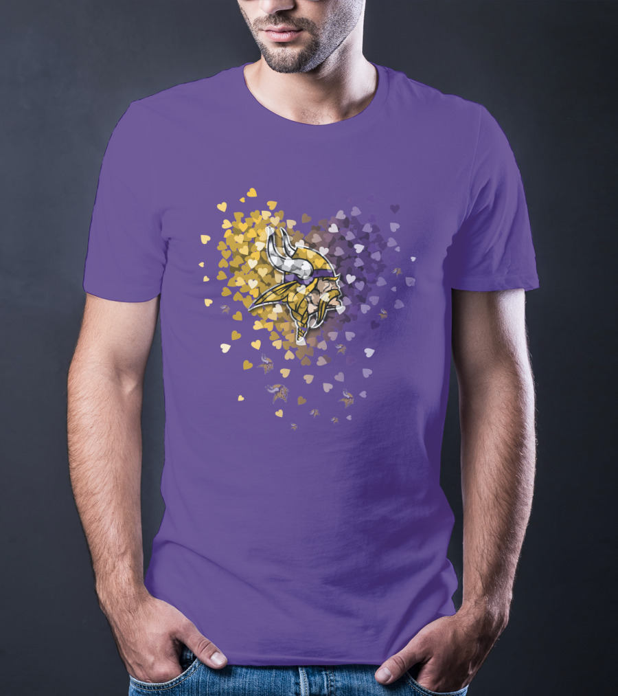 Minnesota Vikings Heart Logo Purple And Gold Hearts T-Shirt