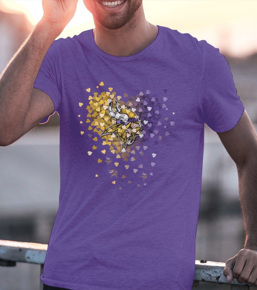 Minnesota Vikings Heart Logo Purple And Gold Hearts T-Shirt