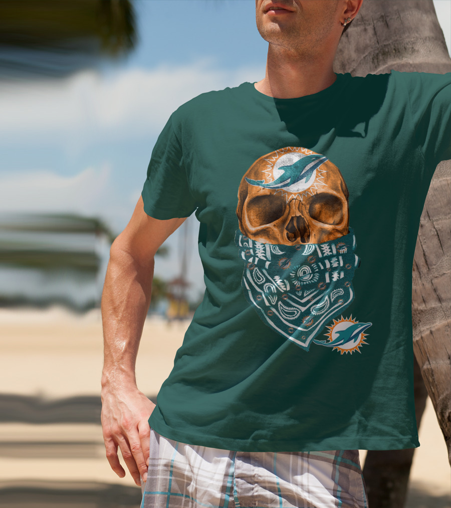 Miami Dolphins Skull Bandana T-Shirt