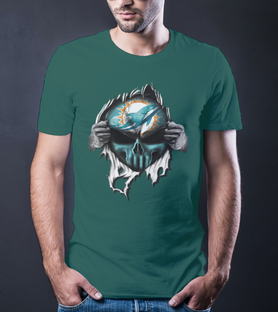 Miami Dolphins Skull Logo Peeling Effect T-Shirt