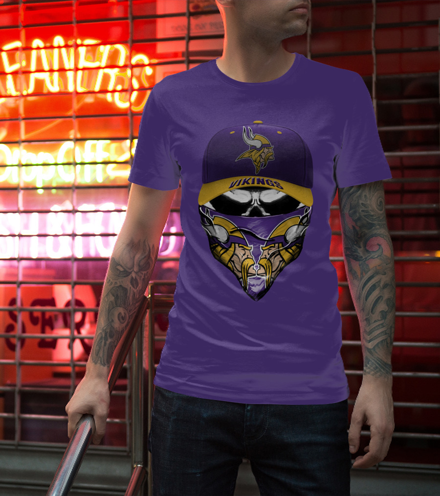 Minnesota Vikings Vikings Logo Hat And Mask Combo T-Shirt