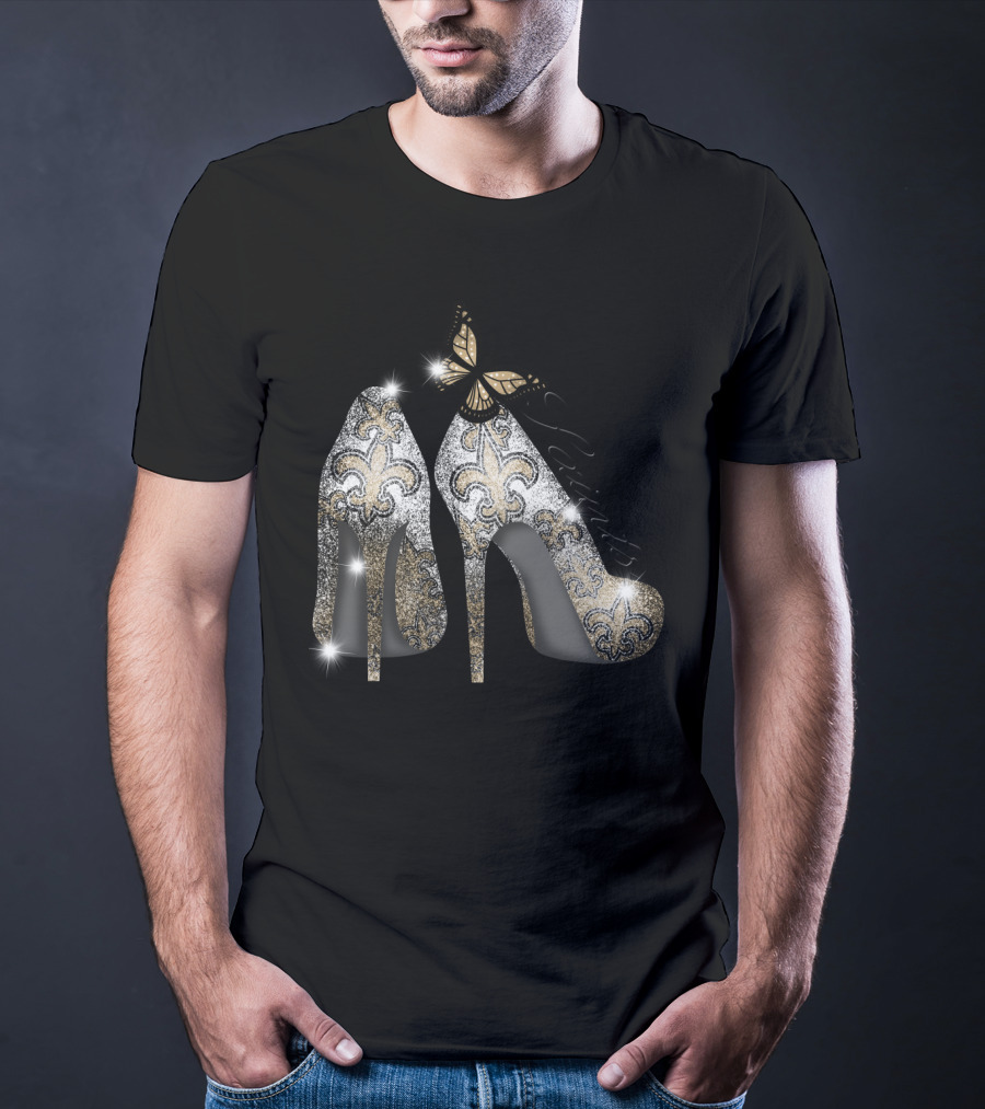 New Orleans Saints High Heels Butterfly Fleur-De-Lis T-Shirt