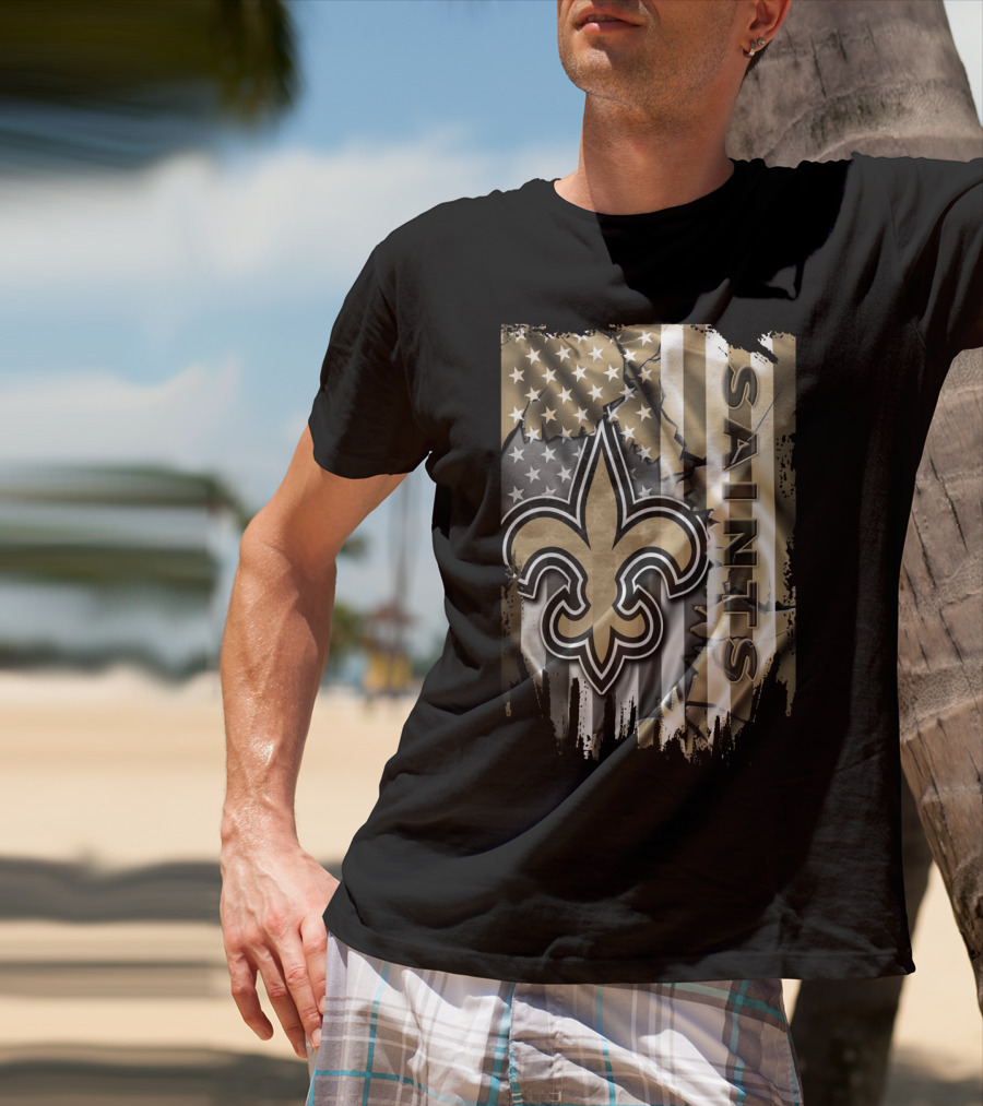 New Orleans Saints American Flag Fleur-De-Lis Logo Saints T-Shirt