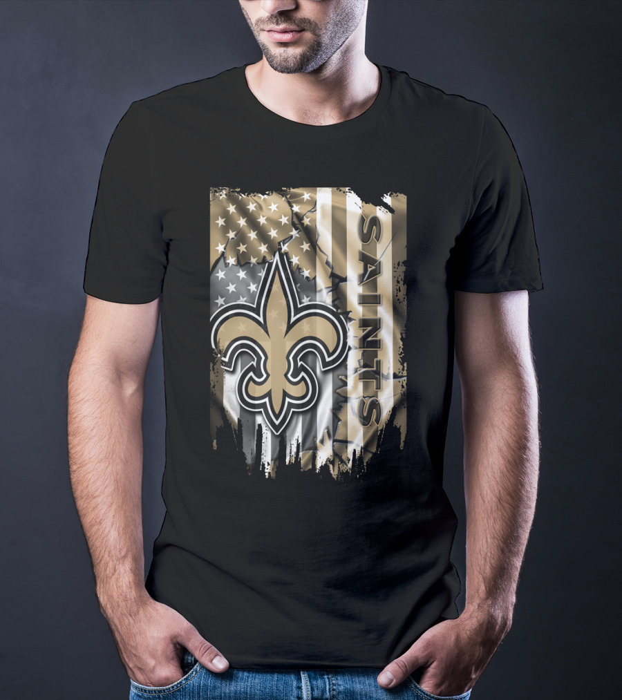 New Orleans Saints American Flag Fleur-De-Lis Logo Saints T-Shirt