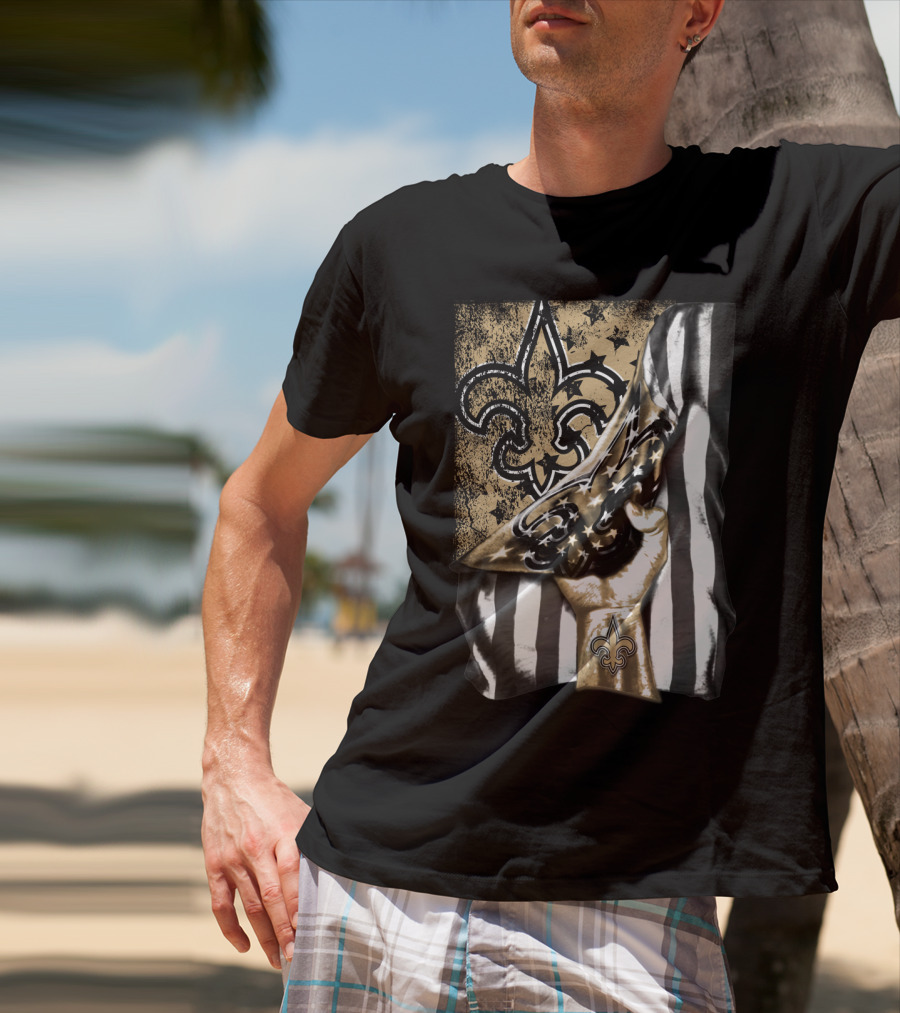 New Orleans Saints Fleur-De-Lis American Flag Fan Pride T-Shirt