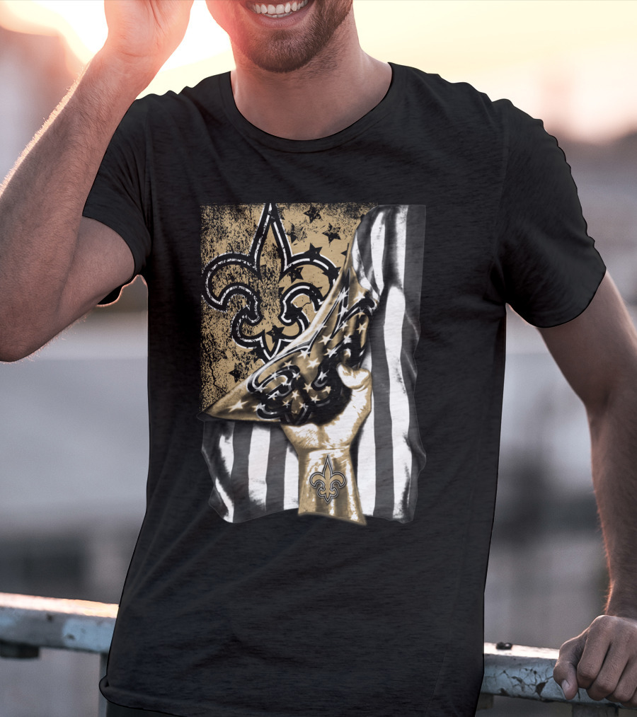 New Orleans Saints Fleur-De-Lis American Flag Fan Pride T-Shirt