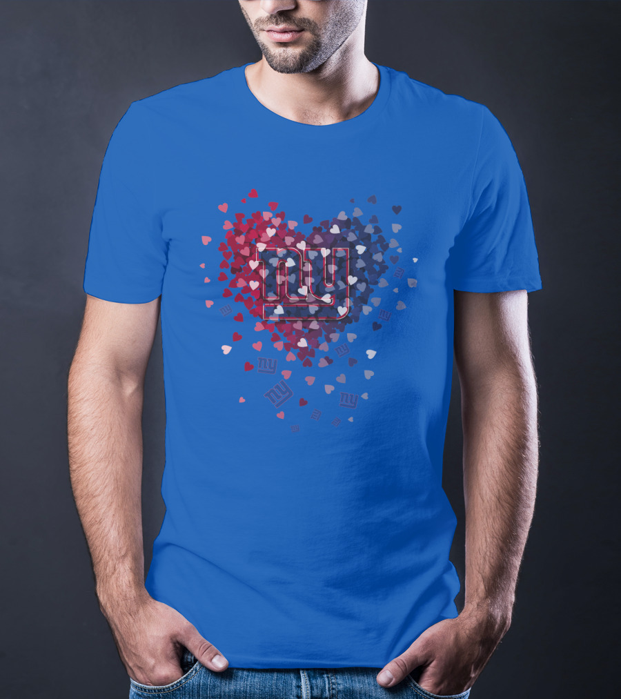 New York Giants Ny Heart Logo With Red And Blue Hearts On Blue T-Shirt