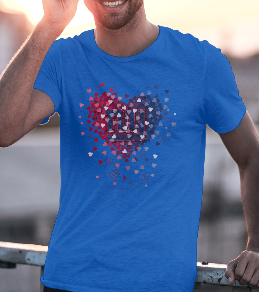 New York Giants Ny Heart Logo With Red And Blue Hearts On Blue T-Shirt
