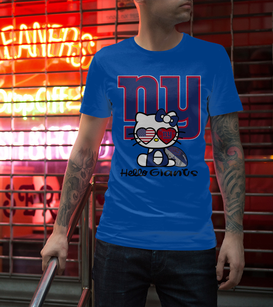 Hello Giants Ny Football Kitty With Heart Sunglasses T-Shirt