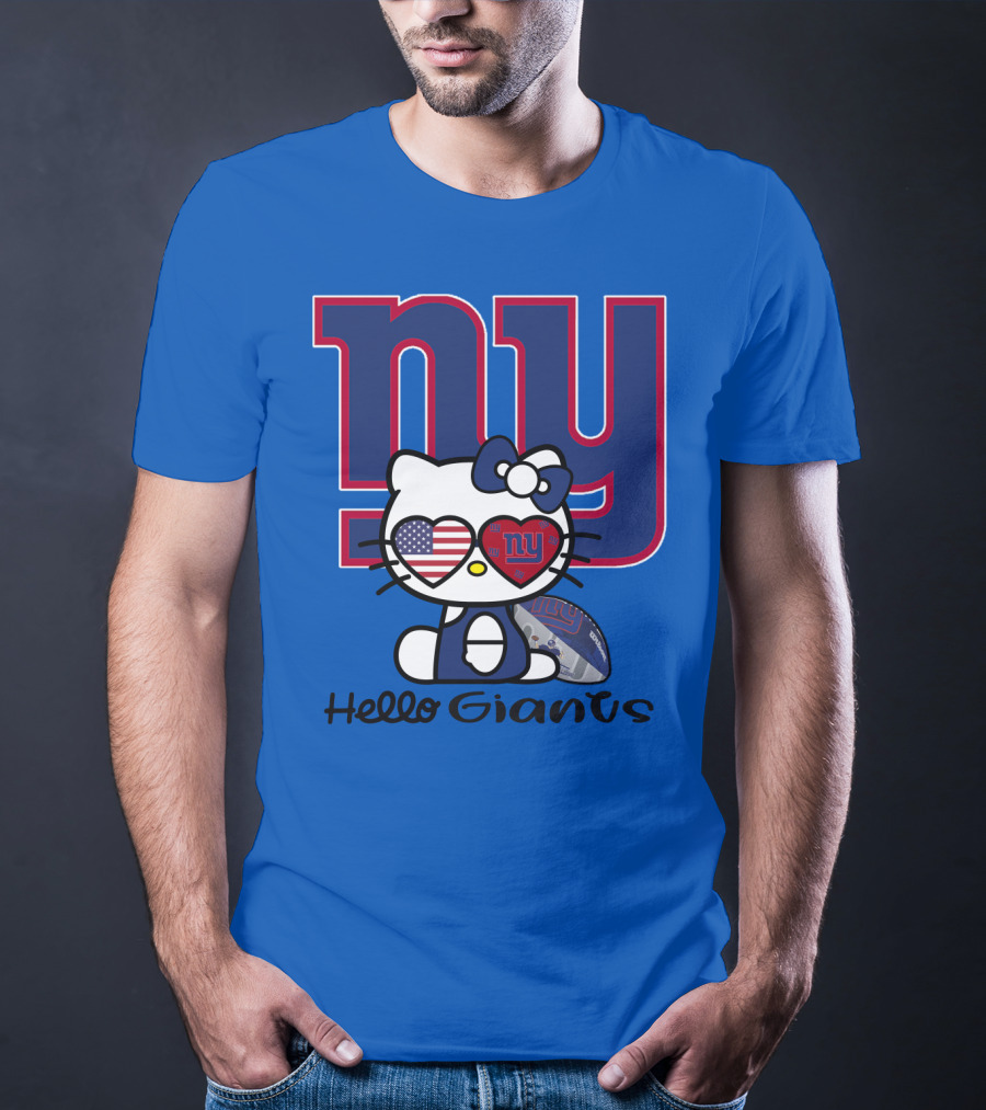 Hello Giants Ny Football Kitty With Heart Sunglasses T-Shirt