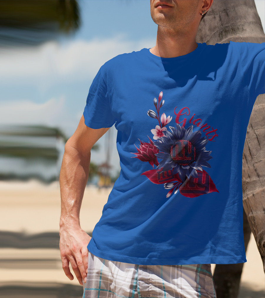 Giants New York Floral Logo Blue And Red T-Shirt