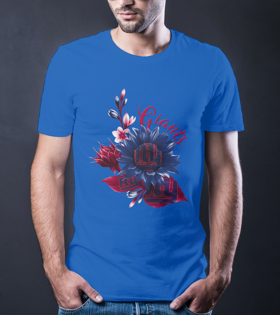 Giants New York Floral Logo Blue And Red T-Shirt
