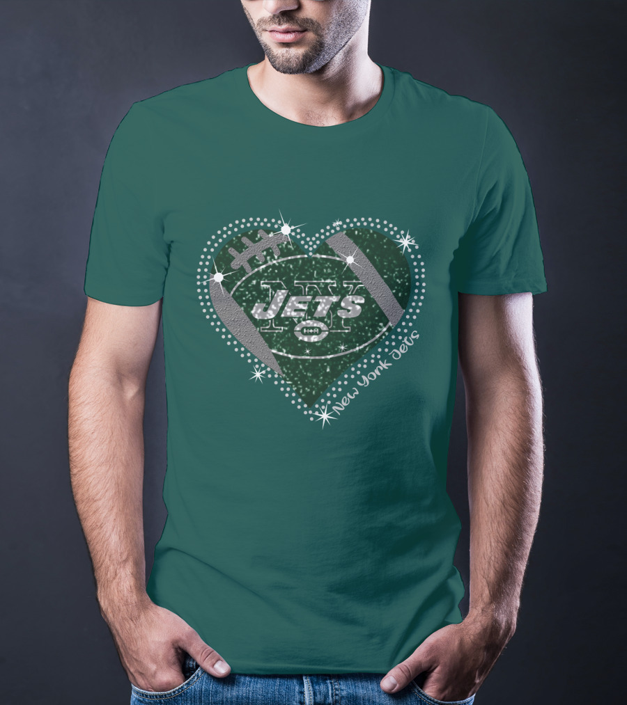 New York Jets Heart Football Sparkle T-Shirt