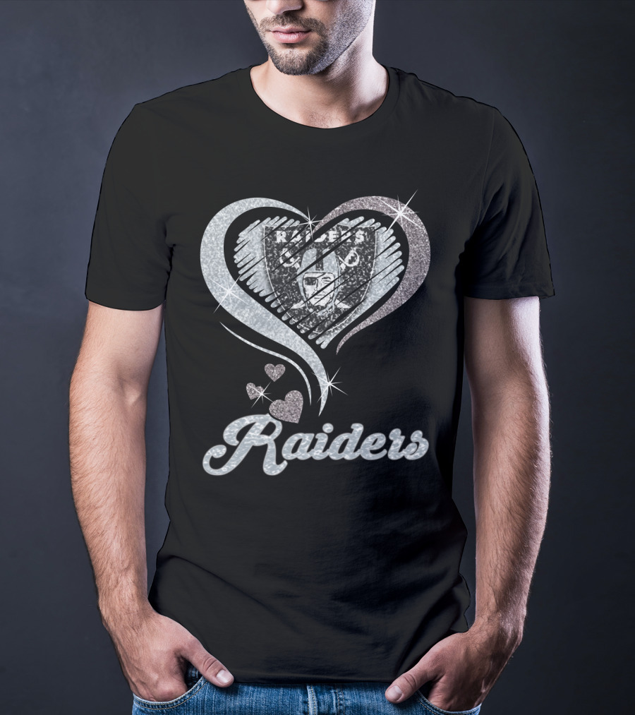 Oakland Raiders Heart Logo Sparkle T-Shirt
