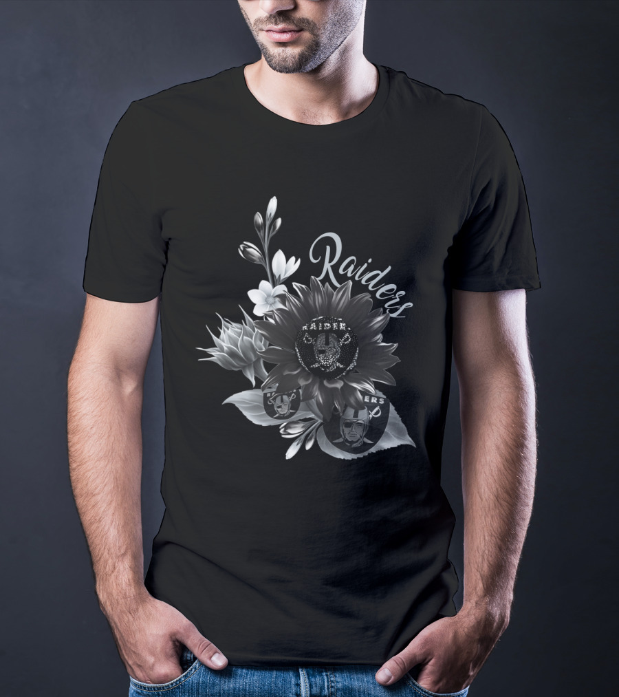 Raiders Floral Black And White T-Shirt