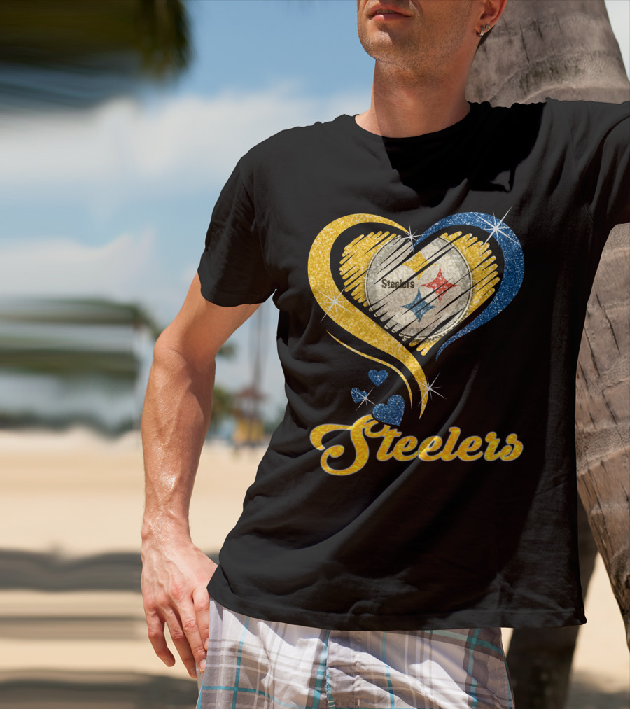 Pittsburgh Steelers Heart And Stars Glitter T-Shirt