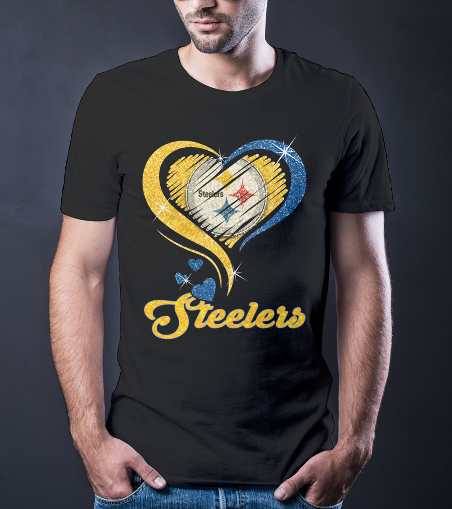 Pittsburgh Steelers Heart And Stars Glitter T-Shirt