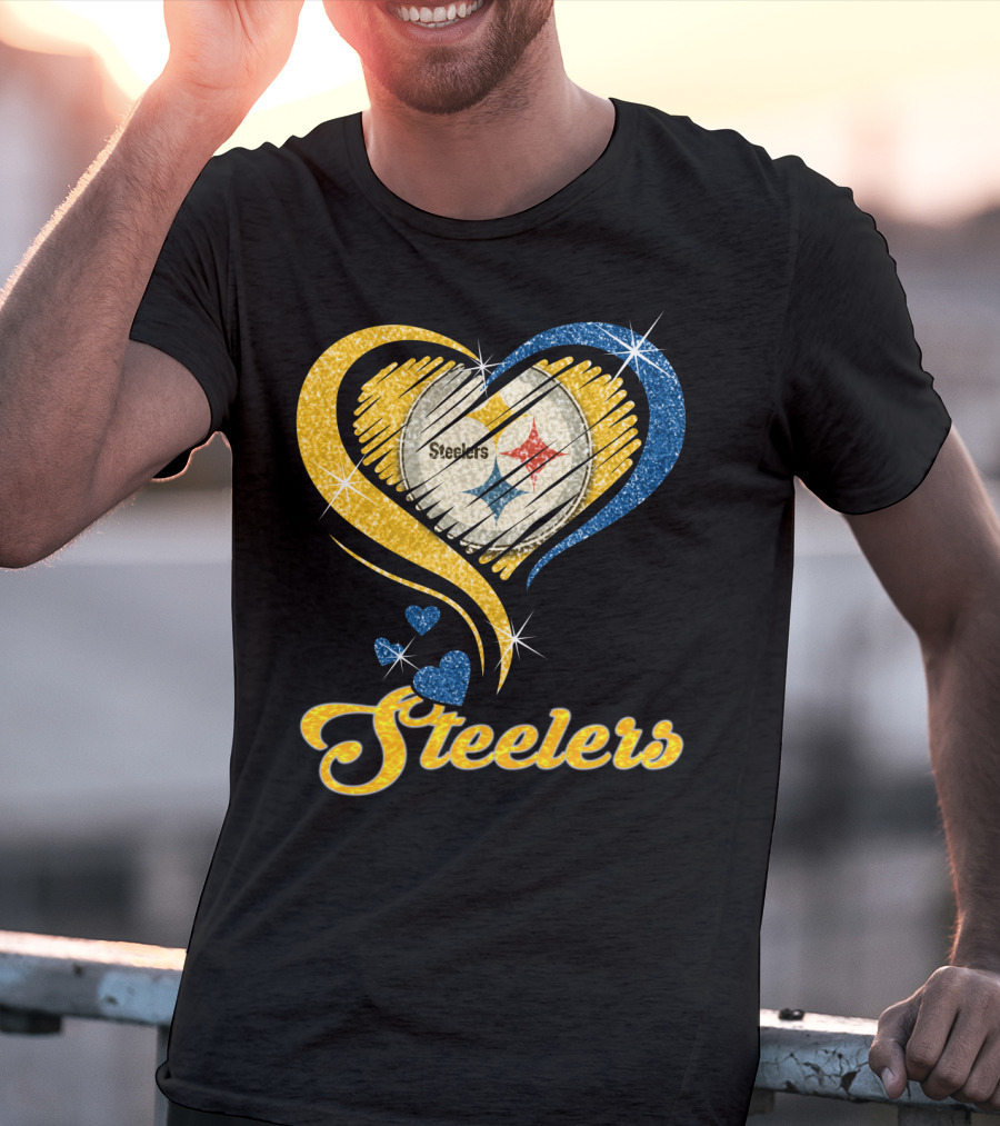 Pittsburgh Steelers Heart And Stars Glitter T-Shirt