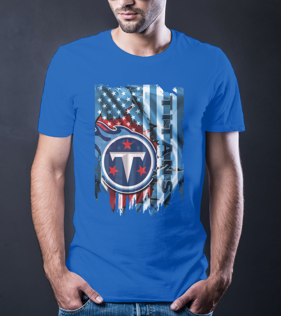 Tennessee Titans American Flag Background Stars And Stripes T-Shirt