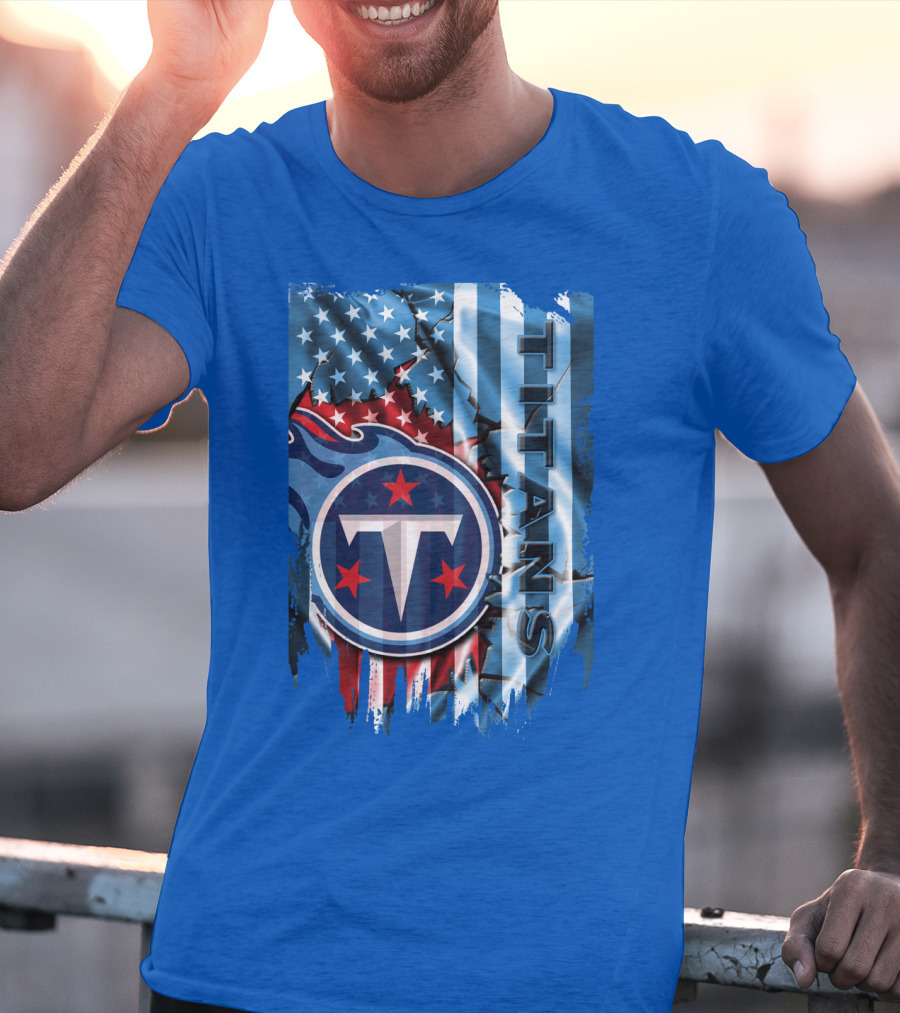 Tennessee Titans American Flag Background Stars And Stripes T-Shirt
