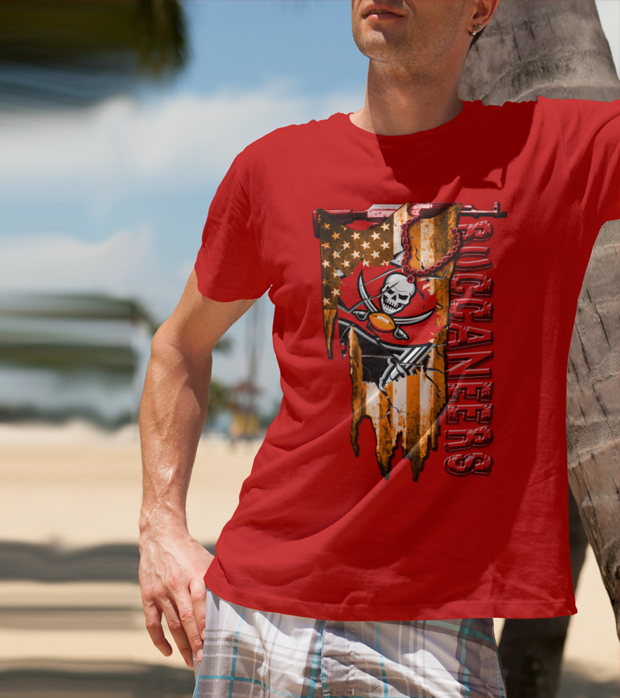 Tampa Bay Buccaneers American Flag Skull T-Shirt