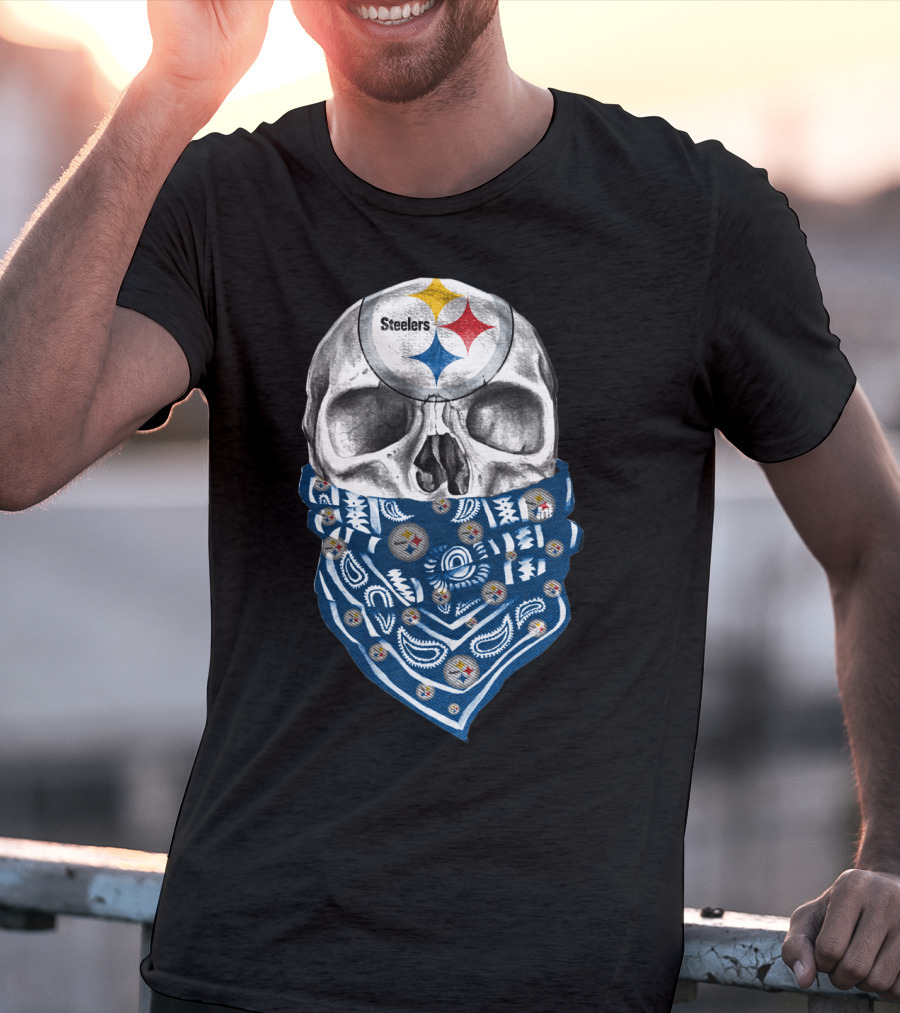 Pittsburgh Steelers Skull Bandana With Team Logo Elements T-Shirt