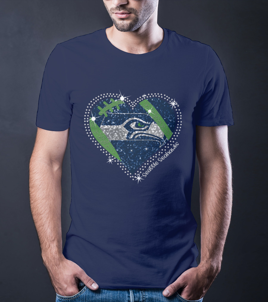Seattle Seahawks Heart Sparkle Football T-Shirt