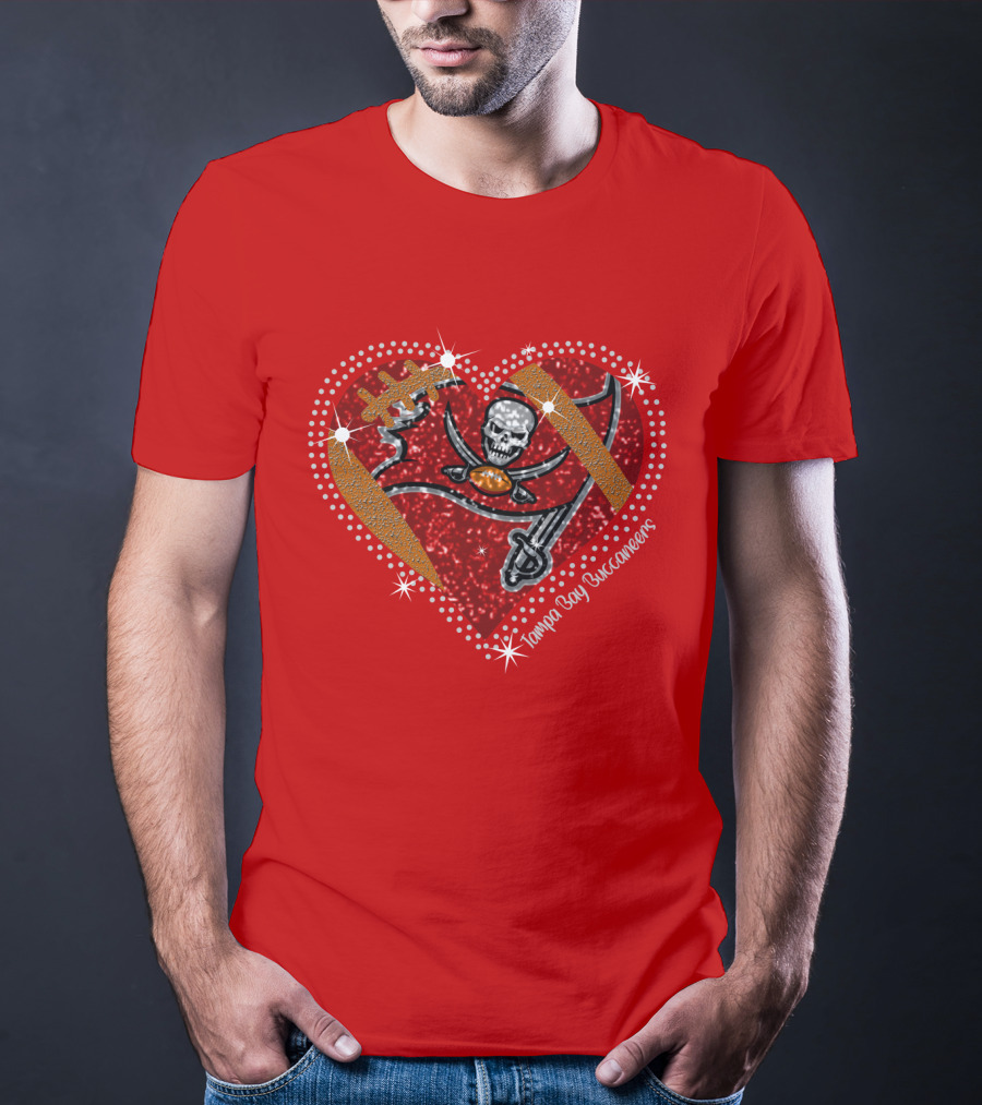 Tampa Bay Buccaneers Heart Logo With Football And Sword Elements T-Shirt
